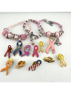 Lot of 15 Vintage Awareness Ribbon Jewelry Pins Brooches Bracelet 1 Avon